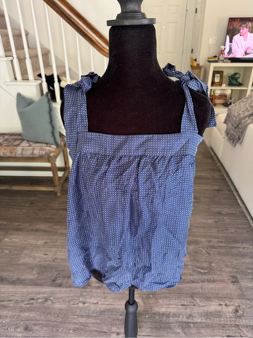 J. Crew Blue Polka Dot Tie-Shoulder Camisole 100% Silk